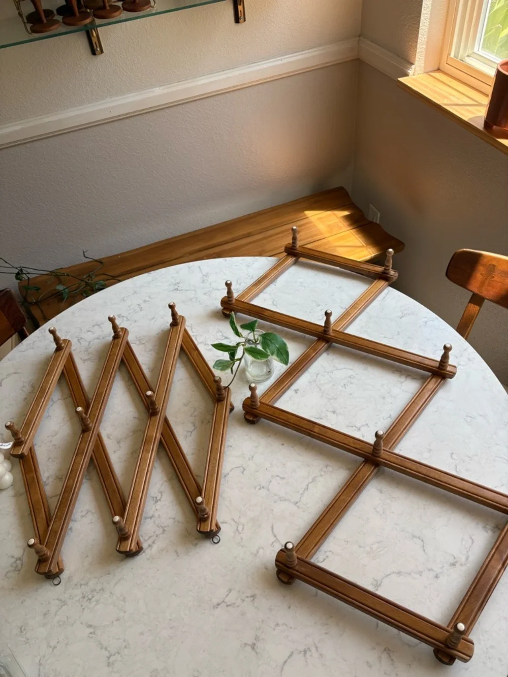 Vintage 1960s Wooden Accordion Wall Rack - Brown - Picture 7 of 9